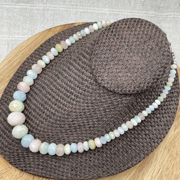 Jay King Aquamarine & Morganite Bead Necklace Pastel Graduated Facetted Rondelle - Picture 4 of 16